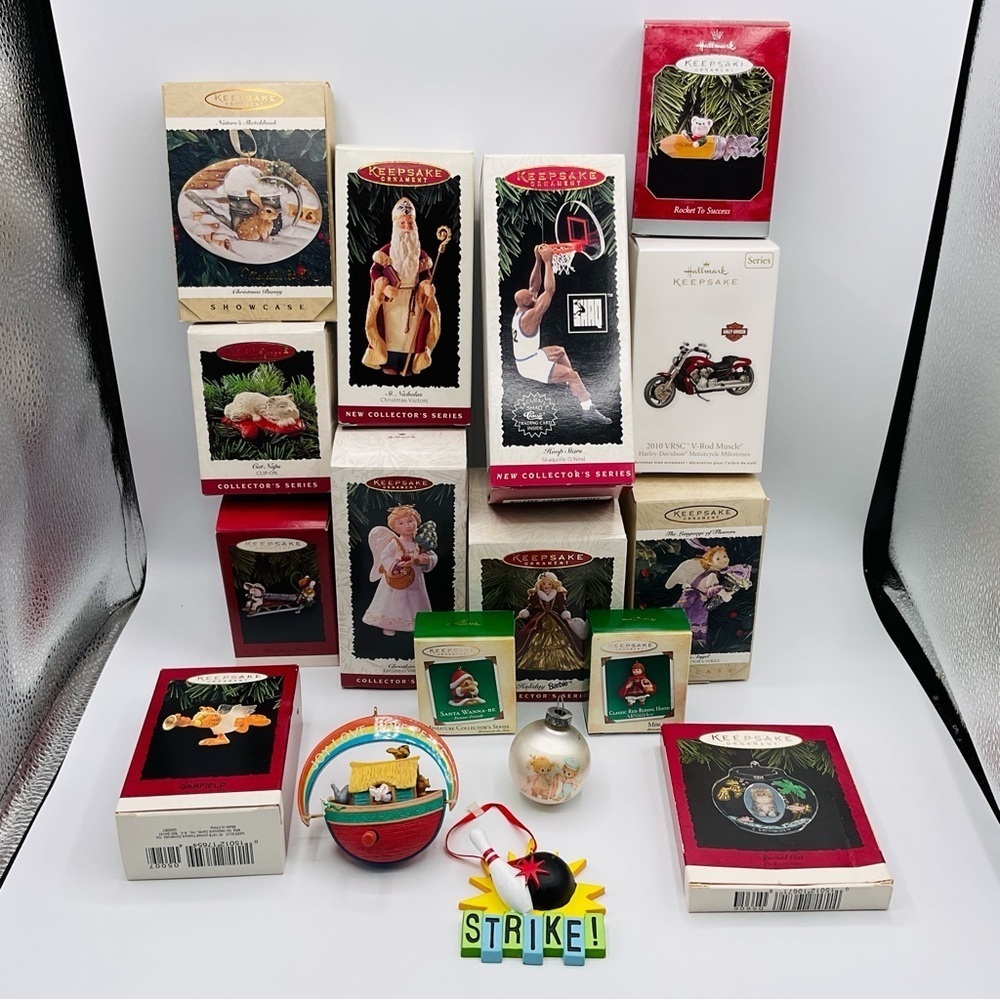 Vintage Hallmark Christmas Ornament Lot Garfield Noah Barbie Harley Angel Santa